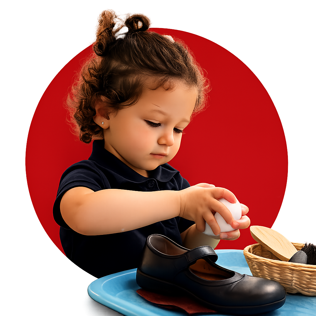 A young child exploring sensory activities in a safe, prepared Montessori Toddler classroom at St. Christopher's By-the-Sea in Key Biscayne.